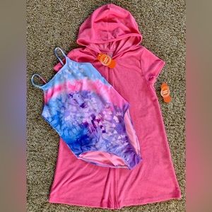 Wonder Nation Girls Size 14/16 Unicorn One-Piece Swimsuit & Coverup/ NWT